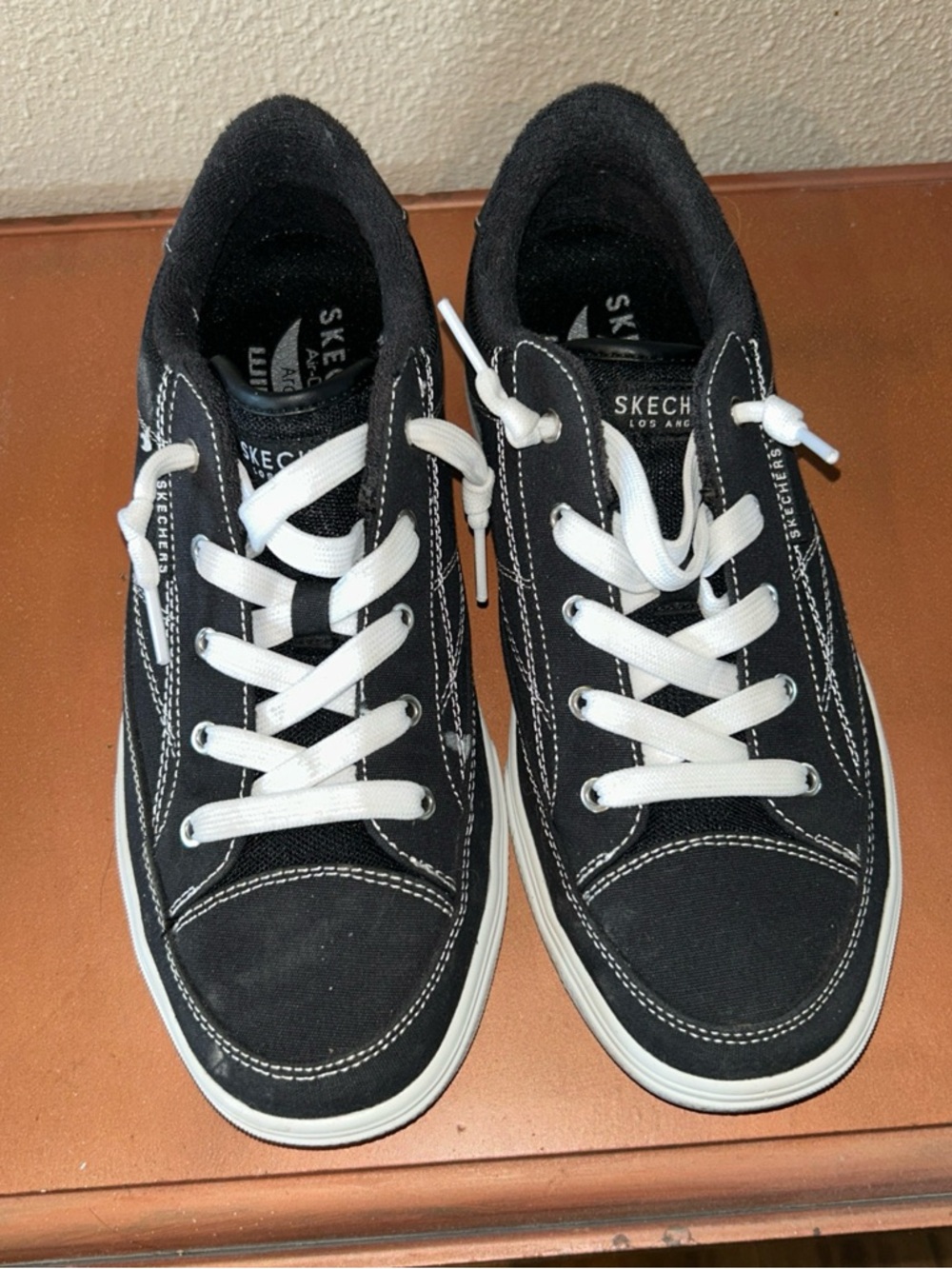 Skechers Black and White Low-Top Canvas Sneakers